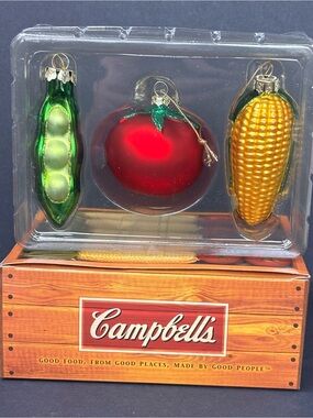 Campbells Soup Set Of 3 Vegetable Ornaments Mercury Hand Blown New